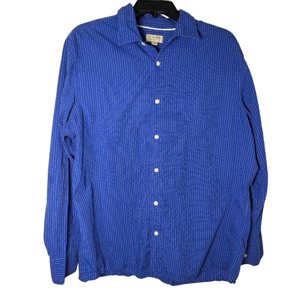 Sonoma Life + Style Blue Pinstripe Button-Down Shirt Men’s Size L